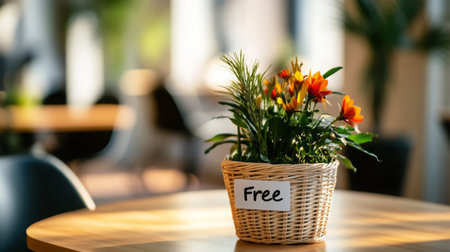 Flower arrangement offered for free in a cozy indoor setting with natural lightの素材