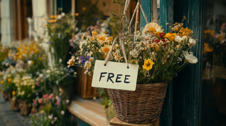 Flower delivery service offers free blooms in charming urban shop with vibrant displaysの素材