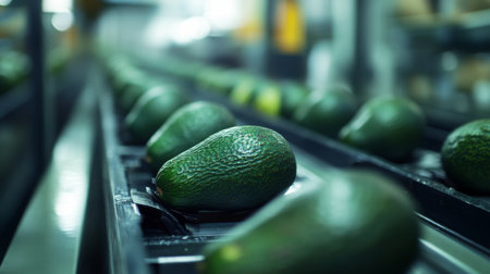 Avocados processed for juice in a modern facility during daytime hoursの素材