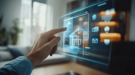 Exploring innovative real estate solutions with AI technology in a modern living spaceの素材