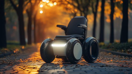 Innovative AI electric transport device provides mobility in serene autumn settingの素材