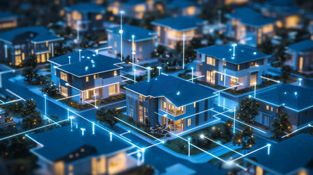 Smart cityscape showcasing AI technology in modern real estate developmentの素材