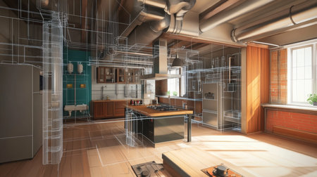 Modern kitchen blending AI integration and architectural design in a contemporary spaceの素材