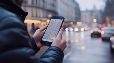 Exploring real estate opportunities with AI-assisted navigation on a busy streetの素材