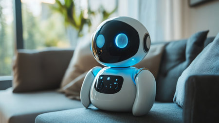 Innovative AI robot assistant enhancing real estate experiences in modern living spacesの素材