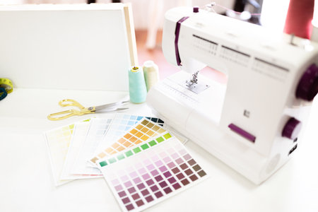 Creative seamstress workplace in a bright office space