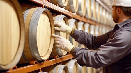 Crafting wine in a natural cellar with care and precision during the aging processの素材