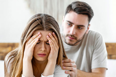 Relationship of family, problems in couple, quarrel and covid-19の写真素材