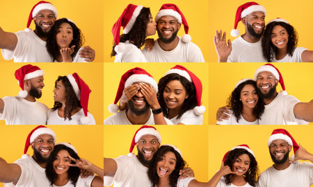 Joyful couple celebrating Christmas and New Year with love and happiness in 2025の写真素材