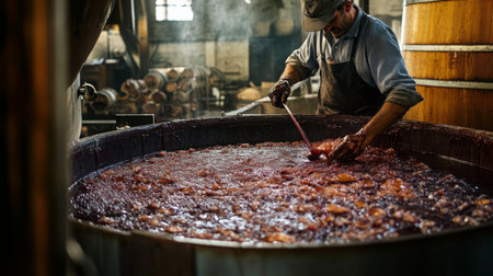 Crafting natural wine through traditional methods in a vineyard cellarの素材