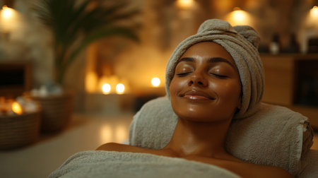 Relaxing spa treatment in a serene environment with candles and soothing ambiance. Generative AIの素材