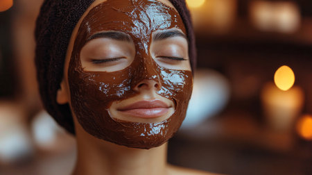 Relaxation and rejuvenation at a spa with a soothing chocolate face mask treatment for wellness. Generative AIの素材