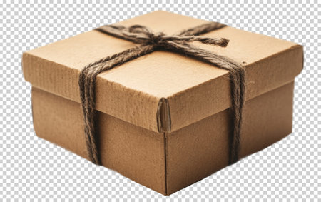 Brown gift box wrapped with twine on a transparent background. Generative AIの素材