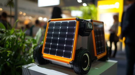 Innovative solar-powered device displayed at sustainable finance event in urban expoの素材