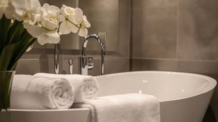 Creating a serene multisensory aromatherapy experience in a luxurious bathroom settingの素材