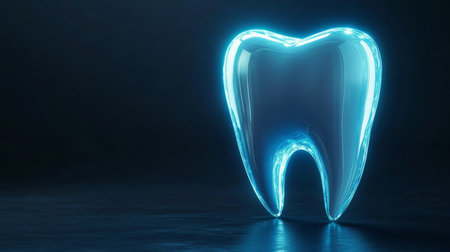 Brightly glowing tooth symbolizing dental protection and advanced technology in dentistry practicesの素材