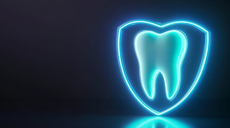 Neon shield symbolizing dental protection and advanced technology in dentistryの素材