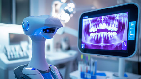Enhancing dental care with advanced AI technology in a modern clinic settingの素材