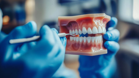 Demonstration of dental techniques using an artificial dental model in a clinic settingの素材