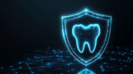 Digital dental protection icon showcasing artificial intelligence in dentistry innovationsの素材