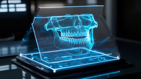 Advancements in digital dentistry with 3D visualization of dental anatomy on a screenの素材