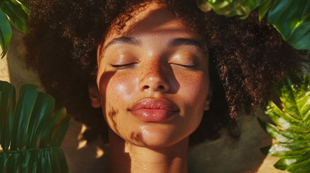 Relaxing home spa experience with nature elements for a beauty treatmentの素材