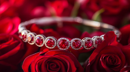 Exquisite gemstone bracelet resting among beautiful red rosesの素材