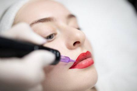 Woman experiencing long-lasting beauty procedure at a pampering salon sessionの写真素材