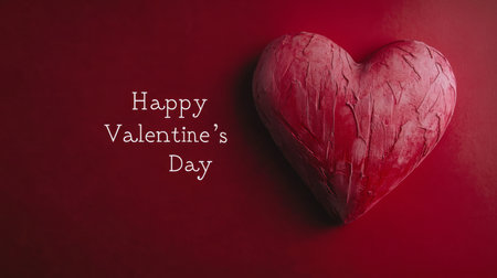 Valentines Day celebration with a red heart shaped decoration on a vibrant backgroundの素材