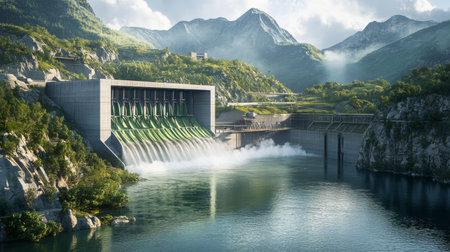 Renewing energy with sustainable finance initiatives in a stunning mountainous landscapeの素材