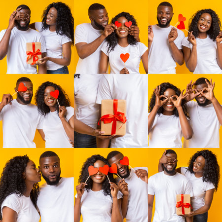 Young couple celebrating love together with fun and affection on Valentines Dayの写真素材