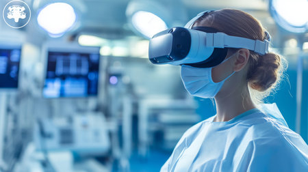 Healthcare professional utilizes virtual reality technology in a medical environmentの素材