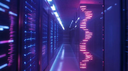 Exploring the futuristic design of a high-tech data center with vibrant lightingの素材
