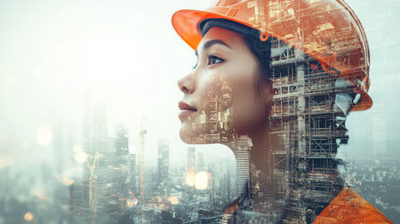 Innovative architect envisioning future of urban development with advanced technologyの素材