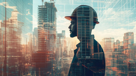 Innovative construction professional uses AI technology in modern real estate developmentの素材