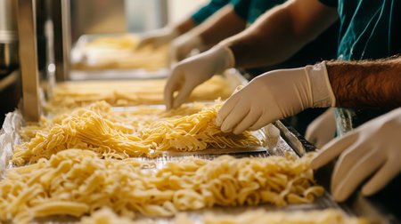Food production line showcasing ai technology in pasta processingの素材