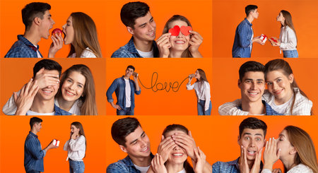 Happy couple sharing moments of love and joy on St Valentine Day celebration
