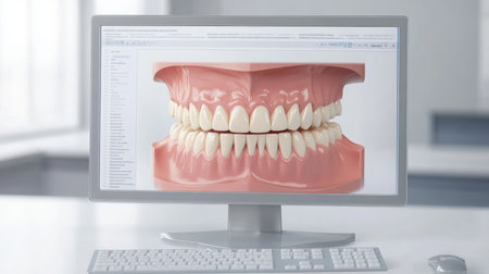 Exploring digital dentistry technology on a computer screen showcasing dental anatomyの素材