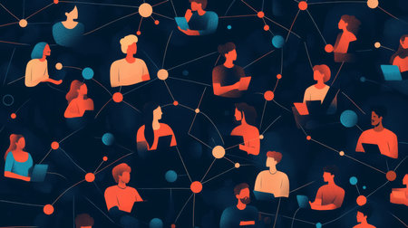 Diverse individuals connected in a digital network during a virtual interactionの素材