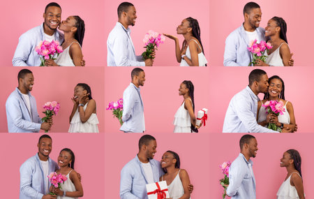 Couple celebrates love and affection on Valentines Day with joyful momentsの写真素材