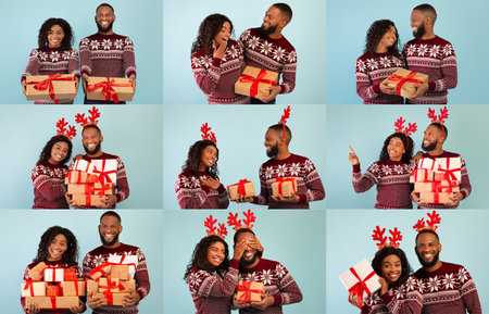 Couple celebrating Christmas love and joy in a festive collage for 2025