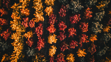 Vibrant fields of natural vines showcase autumn colors in a serene landscapeの素材