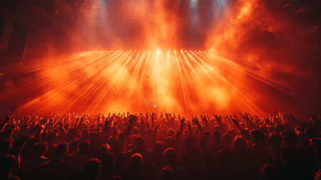 Vibrant concert atmosphere with energetic crowd enjoying breathtaking light display during live music event at night. Generative AIの素材