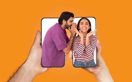 Couple enjoying digital communication with smartphone technology