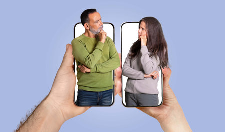 Couple connecting through technology while expressing thoughts and emotions