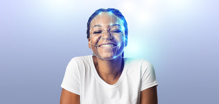 Modern technology enhances facial recognition and identification in daily lifeの写真素材