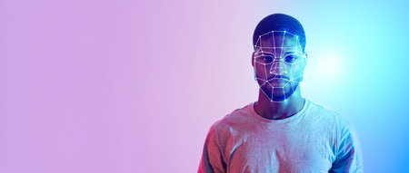 Modern identification technology showcasing facial recognition featuresの写真素材