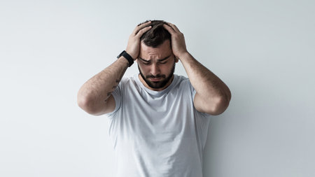 Quarantine, mental health, self-isolation, emotional breakdown, mistake, headacheの写真素材
