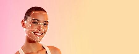 Advanced facial recognition technology demonstrating identification processの写真素材