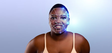 Advanced face recognition technology highlights modern ID solutionsの写真素材